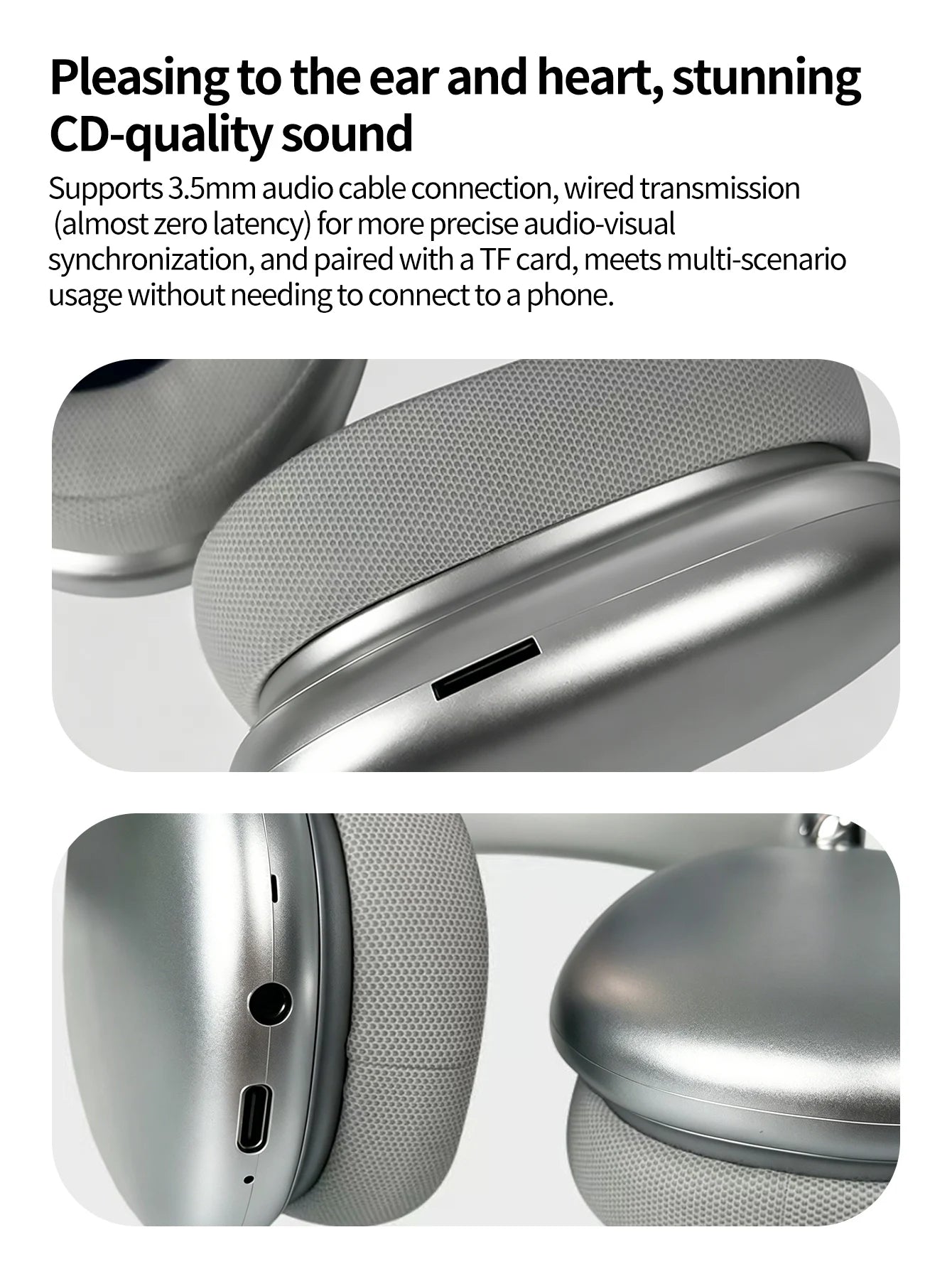 P959 Bluetooth Headphones Over-Ear Knob Design Low Latency 12H Long Playtime Lightweight for Sports Gaming Phone